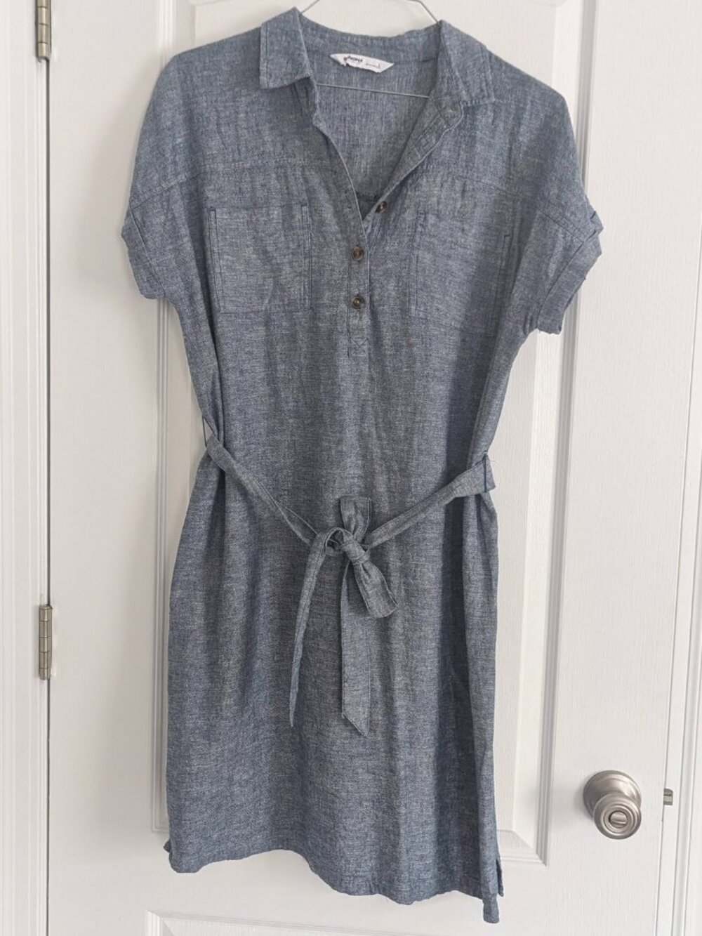 Blue shift dress with belt